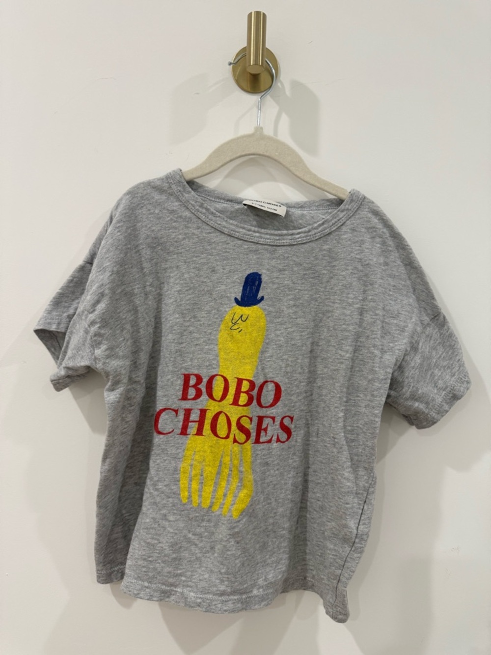 Bobo Choses Gray Tee with Yellow Octopus and Red Logo